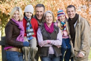 Multi-generation family on autumn walk VFR travel